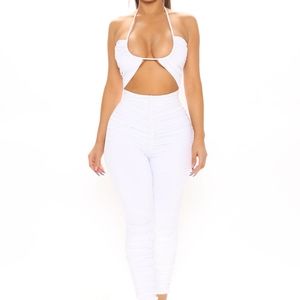 Give Me More Ruched Jumpsuit - White